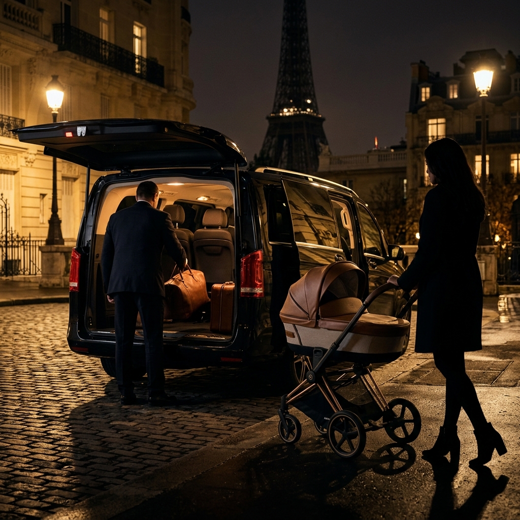 Van VTC familial Mercedes EQV 300 pour transferts en famille à Paris