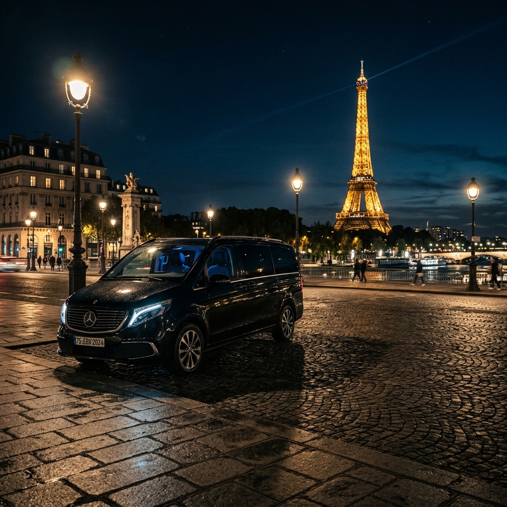 Le van Mercedes EQV Onyx Drive Paris pour les transferts privés